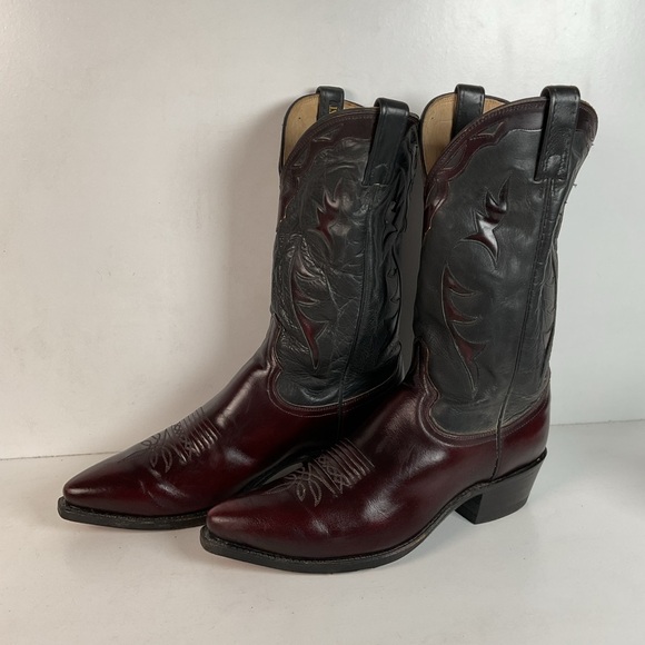 Vintage Dan Post Black Cherry Cowboy BootsTooled Inlay11 D